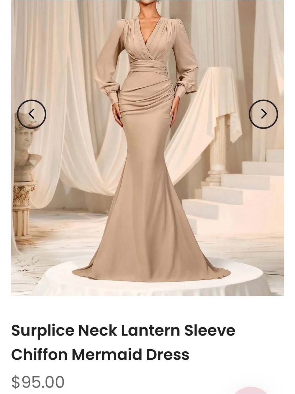 Faeriesty Surplice Neck Lantern Sleeve Long Dress in Champagne